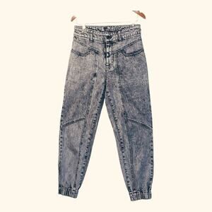 Bardot Womens Spliced Seam Jogger Jeans Blue Tapered Pockets Acid Wash Denim 28